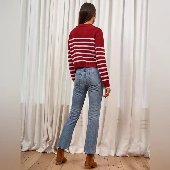 La Ligne BURGUNDY/LIGHT BLUE Cashmere Blend Mini Marin Sweater - Picture 3 of 14